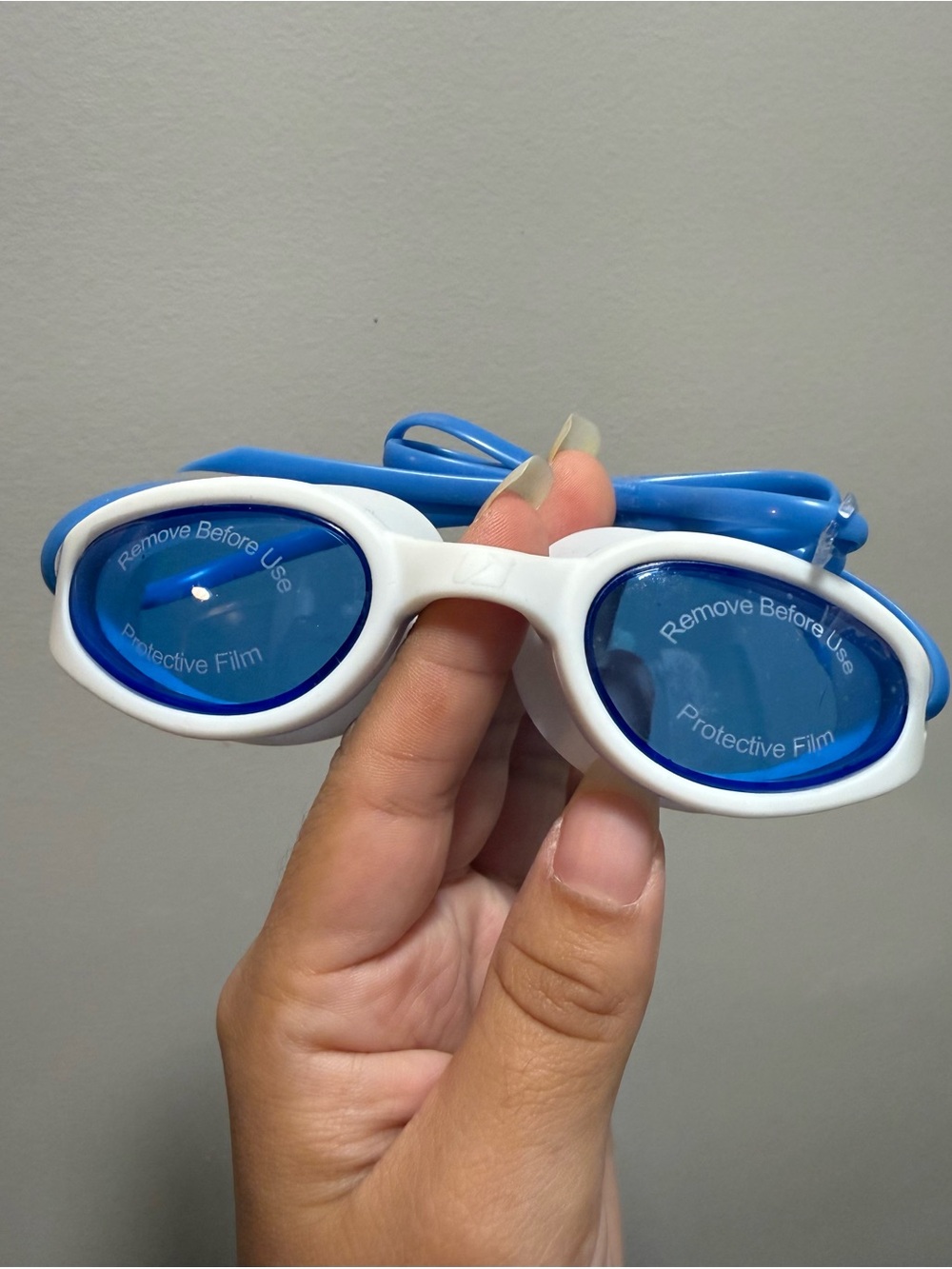 White Frame Blue Lens Swim Goggles